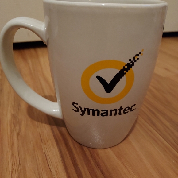 Vintage Symantec Technologies  14oz Coffee White Mug Cup Check Mark Logo - Picture 2 of 6